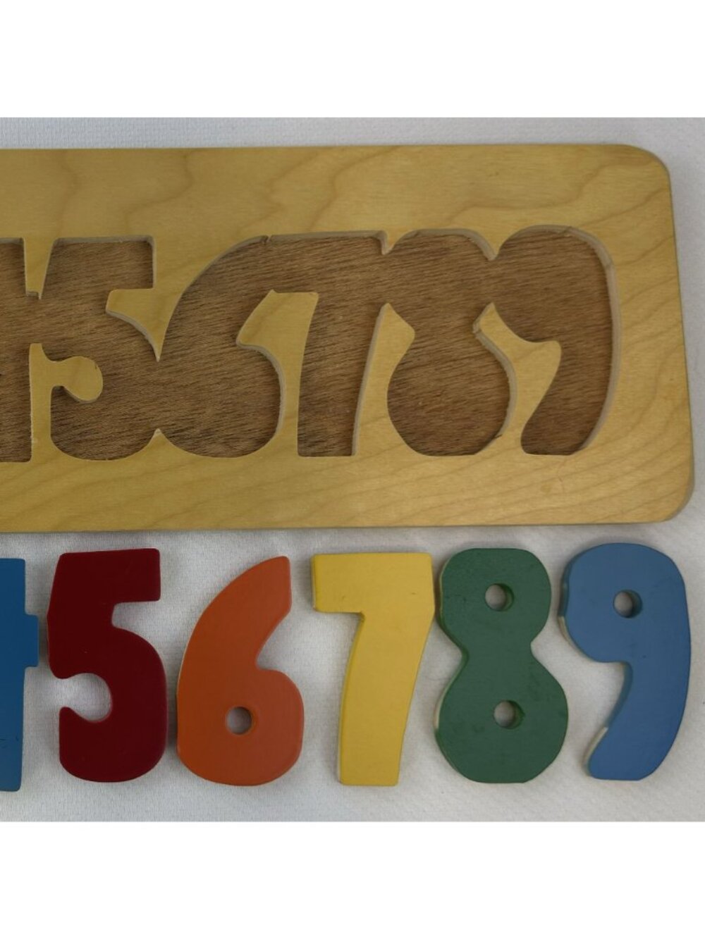 Wooden Number Puzzle Board 14.5" Brightly Colored Educational Toy Numbers 0 To 9 - Picture 3 of 8
